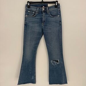 RAG & BONE JEAN 10 Inch Crop Flare Distressed Blue Denim Jeans Size‎ 25